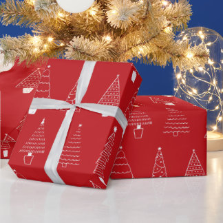 Papier Cadeau Élégant sapin de Noël traditionnel rouge