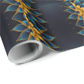 Papier Cadeau Élégant Sapphire et Mariage Floral Or (Coin rond)