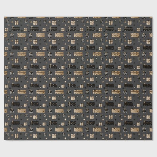 Papier Cadeau Elégant Scandi Noël Or & Black Wrapper (Plat)