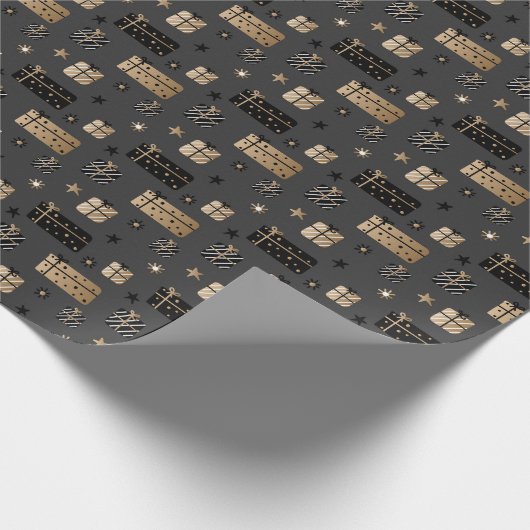 Papier Cadeau Elégant Scandi Noël Or & Black Wrapper (Coin)