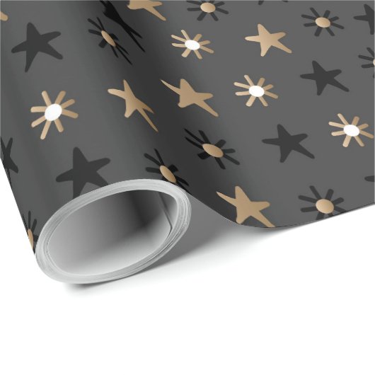 Papier Cadeau Elégant Scandi Noël Or & Black Wrapper Wr (Coin rond)