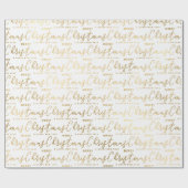 Papier Cadeau Élégant script blanc et or Joyeux texte de Noël (Plat)