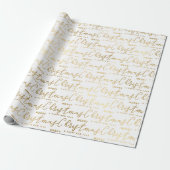 Papier Cadeau Élégant script blanc et or Joyeux texte de Noël (Déroulé)
