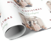 Papier Cadeau Élégant Script Joyeux Noël Nom de famille Photo (Coin rond)