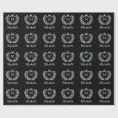 Papier Cadeau Élégant script Monogram Custom Luxe noir blanc (Plat)