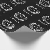 Papier Cadeau Élégant script Monogram Custom Luxe noir blanc (Coin)