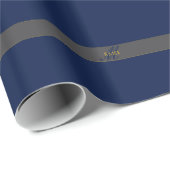 Papier Cadeau Élégant Script Monogram Dark Navy Blue Grey & Gold (Coin rond)