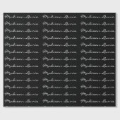 Papier Cadeau Élégant Script Plaque Noir Nom Calligraphie (Plat)