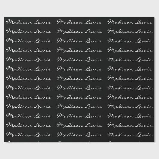 Papier Cadeau Élégant Script Plaque Noir Nom Calligraphie (Plat)