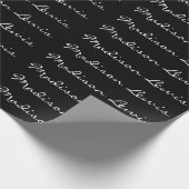 Papier Cadeau Élégant Script Plaque Noir Nom Calligraphie (Coin)