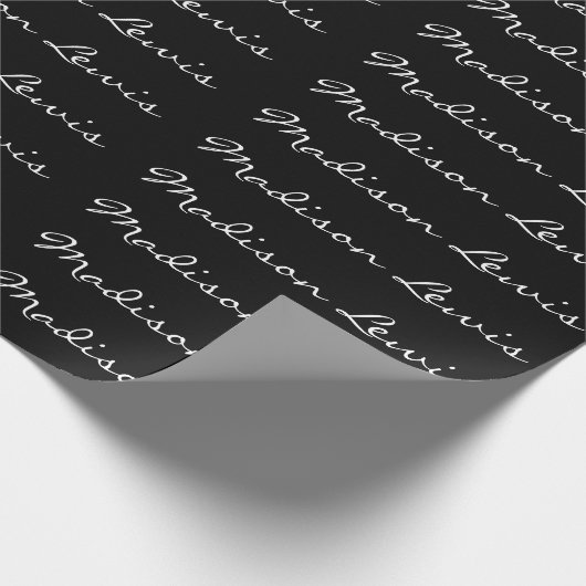 Papier Cadeau Élégant Script Plaque Noir Nom Calligraphie (Coin)