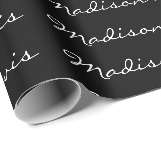 Papier Cadeau Élégant Script Plaque Noir Nom Calligraphie (Coin rond)