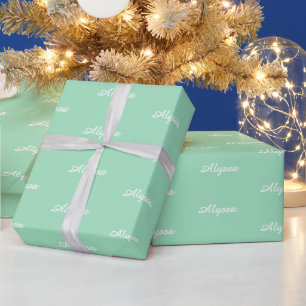 Papier Cadeau Elegant Seafoam vert script personnalisé nom texte
