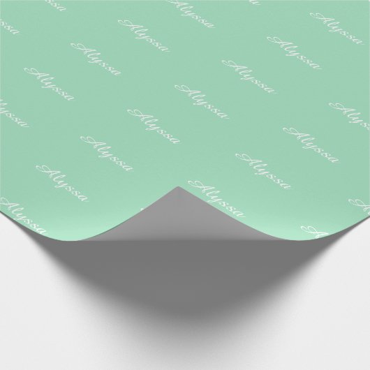 Papier Cadeau Elegant Seafoam vert script personnalisé nom texte (Coin)