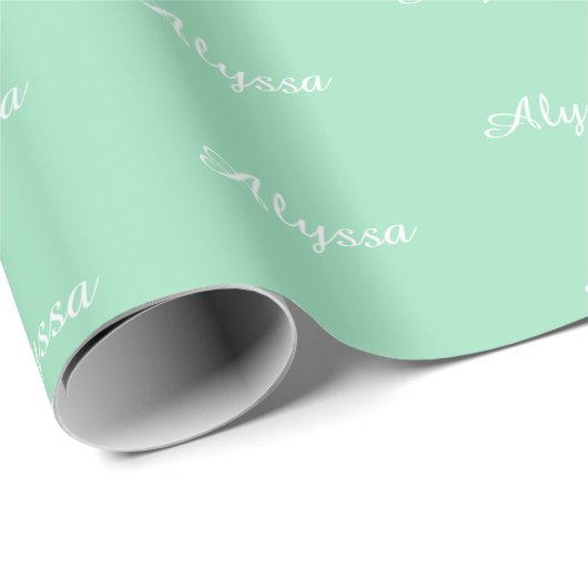 Papier Cadeau Elegant Seafoam vert script personnalisé nom texte (Coin rond)