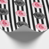 Papier Cadeau Élégant Shabby Chic Rose rose et noir rayures (Coin)