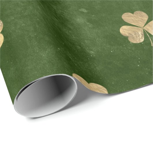 Papier Cadeau Élégant Shamrock d'or vert (Coin rond)