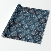 Papier Cadeau Élégant Silver Blue Damask Noël (Déroulé)