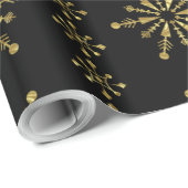 Papier Cadeau Élégant Snowflakes Black & Gold de Noël (Coin rond)