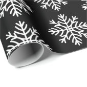 Papier Cadeau Élégant Snowflakes blanc sur Black (Coin rond)