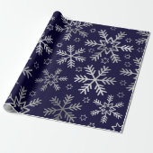 Papier Cadeau Élégant Snowflakes bleu et argent Noël (Déroulé)