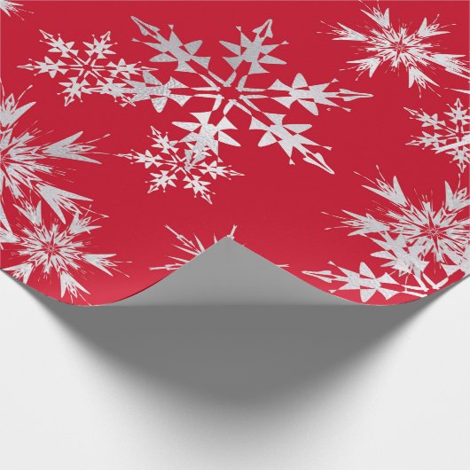 Papier Cadeau Élégant Snowflakes d'hiver | Arrière - plan rouge (Coin)