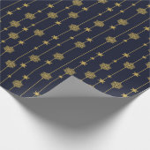 Papier Cadeau Élégant Snowflakes Or Étoiles Sur Noël Bleu (Coin)