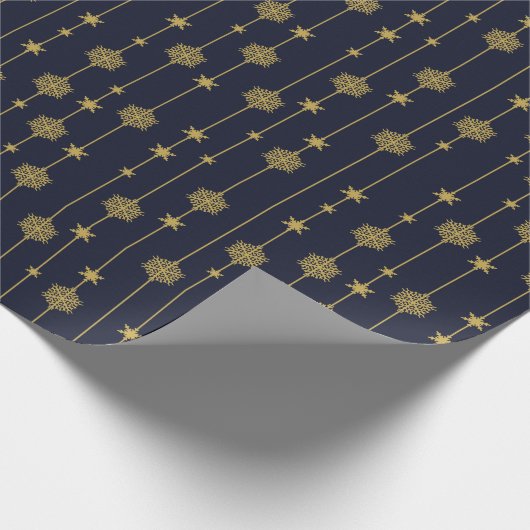 Papier Cadeau Élégant Snowflakes Or Étoiles Sur Noël Bleu (Coin)