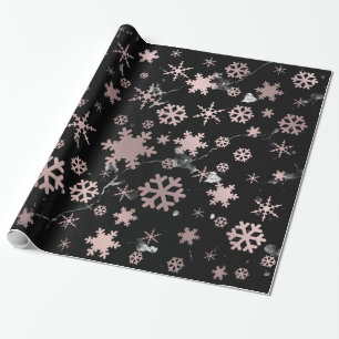 Papier Cadeau Élégant Snowflakes Rose Gold & Marble