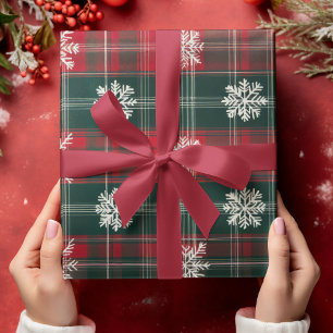 Papier Cadeau Élégant Snowflakes rouge et vert Vintage