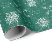 Papier Cadeau Élégant Snowflakes sur Emerald Green (Coin rond)
