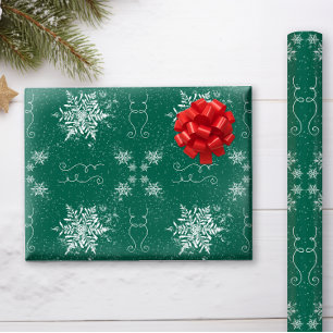 Papier Cadeau Élégant Snowflakes sur Emerald Green