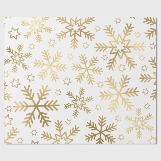 Papier Cadeau Élégant Snowflakes White et Gold Foil Noël (Plat)