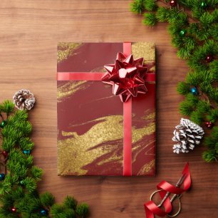 Papier Cadeau Elégant style moderne or & marbre rouge look
