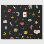 Papier Cadeau elegant stylisme kisses, lips, hearts, owls (Plat)