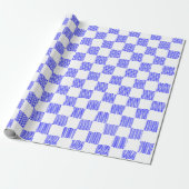 Papier Cadeau Elégant tableau en damier à vague bleue (Déroulé)