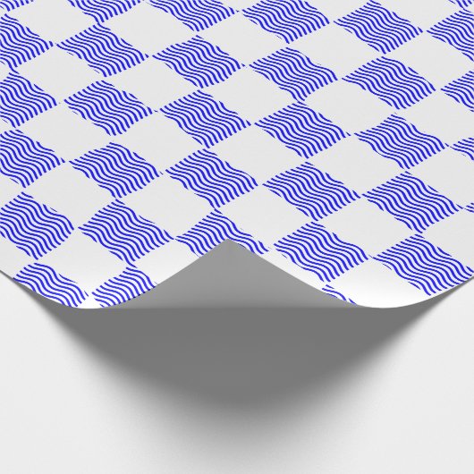 Papier Cadeau Elégant tableau en damier à vague bleue (Coin)