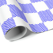 Papier Cadeau Elégant tableau en damier à vague bleue (Coin rond)