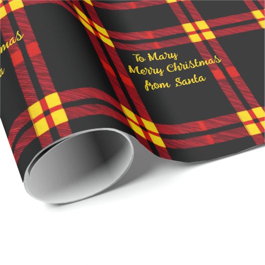 Papier Cadeau Elégant tartan plaid texte modifiable Noël. (Coin rond)