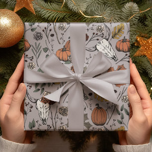 Papier Cadeau Élégant Taupe Gothique Chasse d'automne et Crâne d