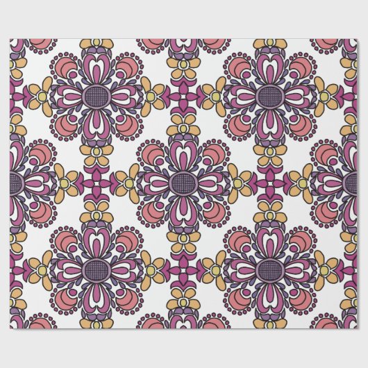 Papier Cadeau Elegant Teal & Maroon Floral Pattern Wrapping (Plat)