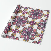 Papier Cadeau Elegant Teal & Maroon Floral Pattern Wrapping (Déroulé)