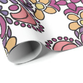 Papier Cadeau Elegant Teal & Maroon Floral Pattern Wrapping (Coin rond)