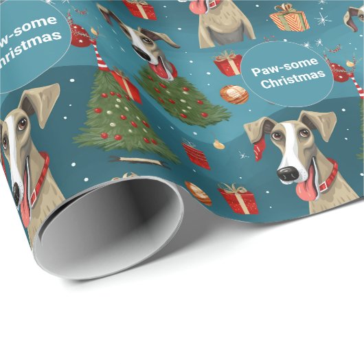 Papier Cadeau 🎄🎅 Élégant Teinté de bleu avec Whippets (Coin rond)