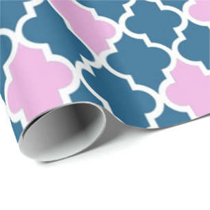 Papier Cadeau Élégant, tendance, bleu marine, quatre feuilles ro