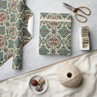 Papier Cadeau Élégant Tons de Bijoux avec Anneaux Entrelacés de