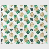 Papier Cadeau Elégant Tropical Gold & Green Monstera Feuilles (Plat)