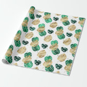 Papier Cadeau Elégant Tropical Gold & Green Monstera Feuilles (Déroulé)