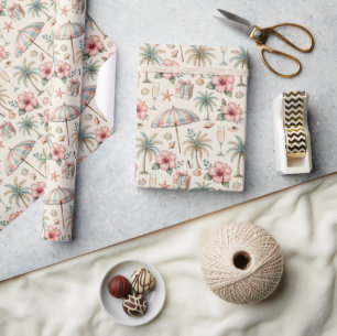 Papier Cadeau Élégant tropical hibiscus pour la douche de mariée