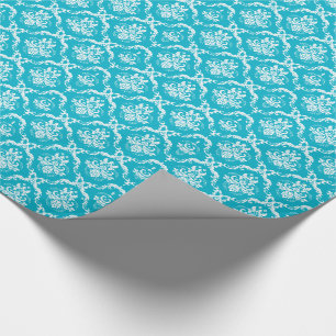 Papier Cadeau Elégant Turquoise Et Crème Floral Damas